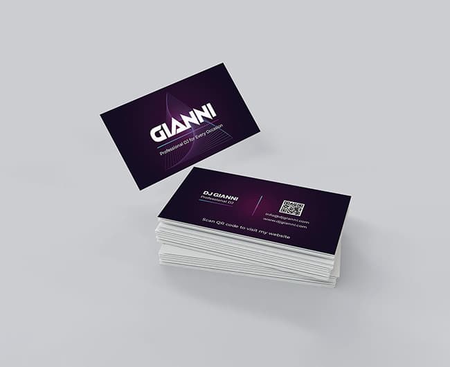 Minimal business card design for DJ Gianni aligned with the new brand identity