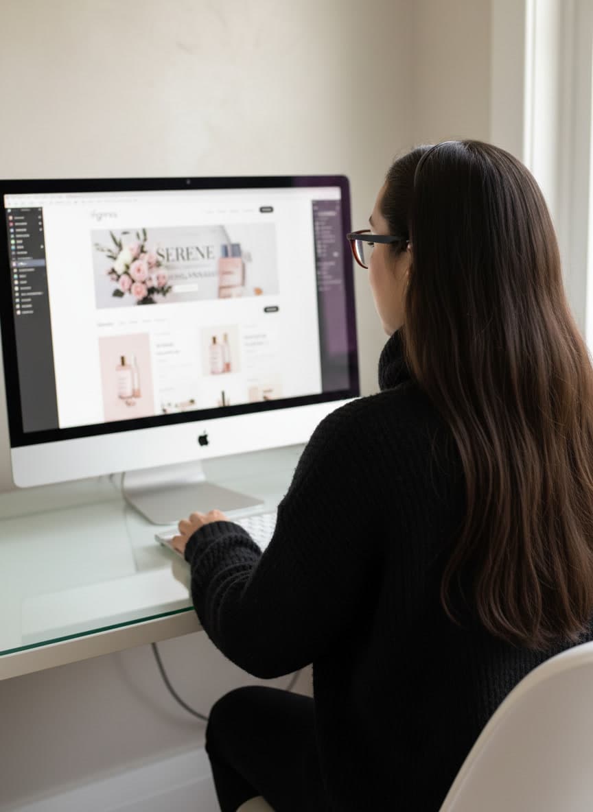 Crissie Bond, web designer based in Chandlers Ford, working on a website project