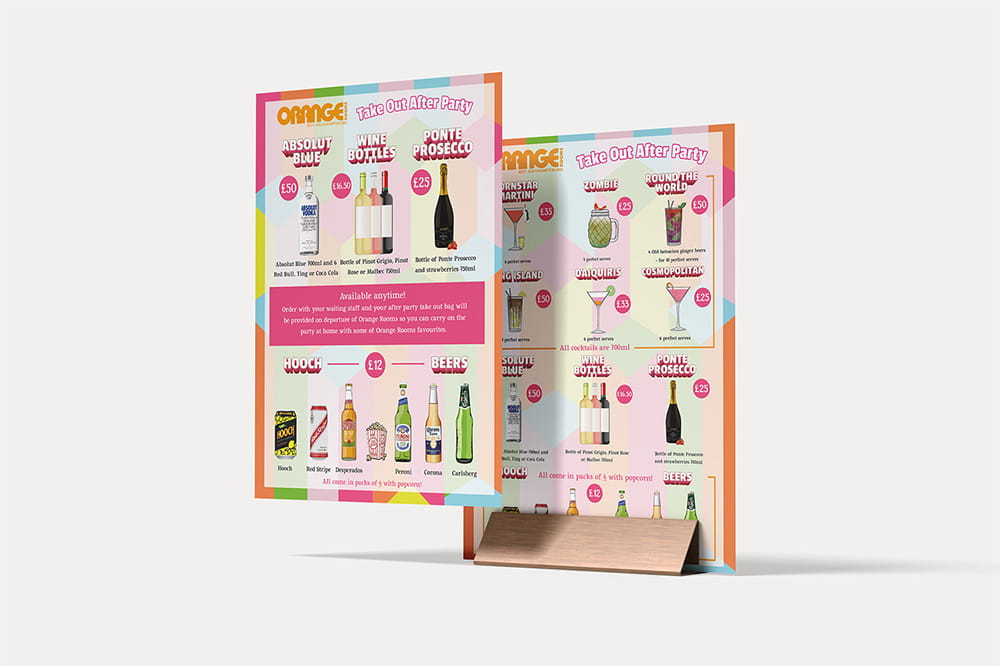 Orange Rooms Take Out After Party Menu